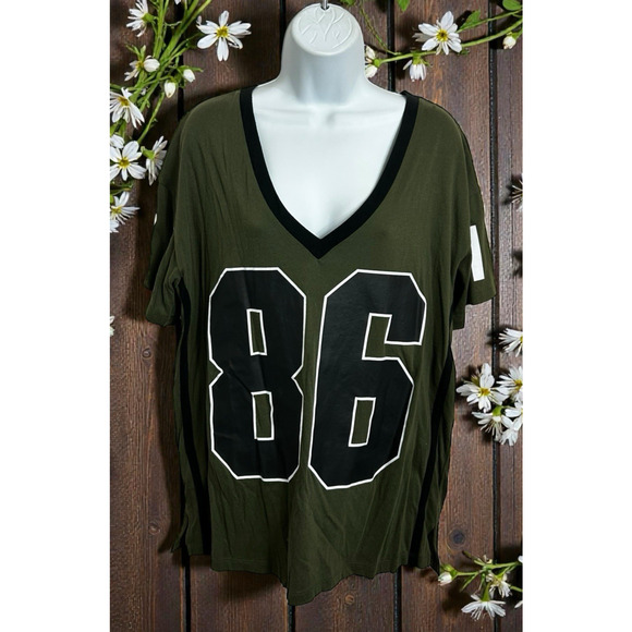 Victoria's Secret Tops - Victoria’s Secret PINK V-Neck Top Sz Large Dark Green Short Sleeve Tee Shirt